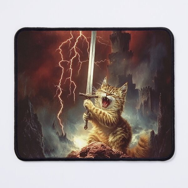 Item preview, Sword And Sorcery Cat Kitten Holding Sword designed and sold by RockFireMerch.