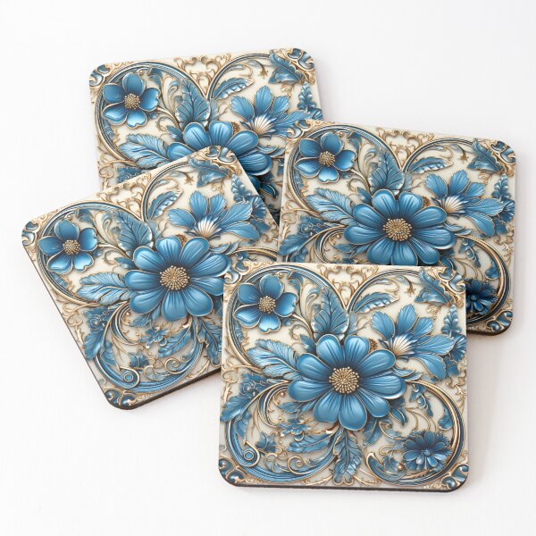 Item preview, Elegant Blue and Gold Floral Mediterranean Inspired Illustration designed and sold by Strawflower Oasis.