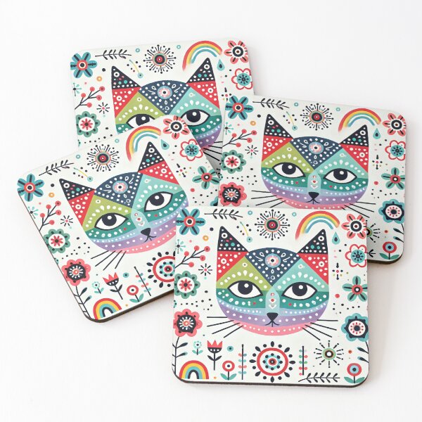 Item preview, Scandinavian Folk Art Rainbow Animals - Cute Colourful Cat by heidiannemorris designed and sold by FOLK ART FUSION.