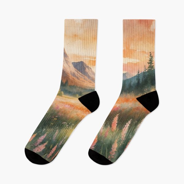 Item preview, Rustic Wildflower Field Spring Meadow Watercolor Landscape Painting designed and sold by thecatcouch.