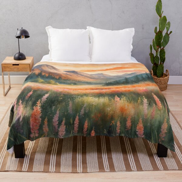 Item preview, Rustic Wildflower Field Spring Meadow Watercolor Landscape Painting designed and sold by thecatcouch.