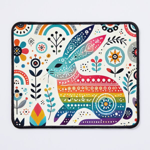 Item preview, Scandinavian Folk Art Rainbow Rabbit - Multicoloured Floral Design, Red, Blue, Yellow Accents by heidiannemorris ©️  designed and sold by FOLK ART FUSION by heidiannemorris.