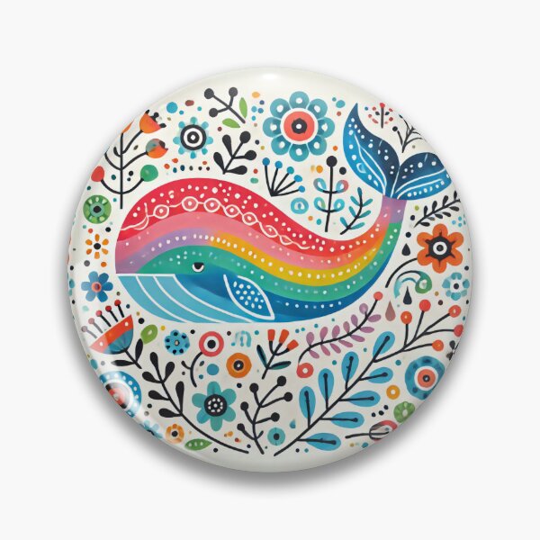 Item preview, Scandinavian Folk Art Rainbow Animals - Cute Colourful Whale by heidiannemorris designed and sold by FOLK ART FUSION.