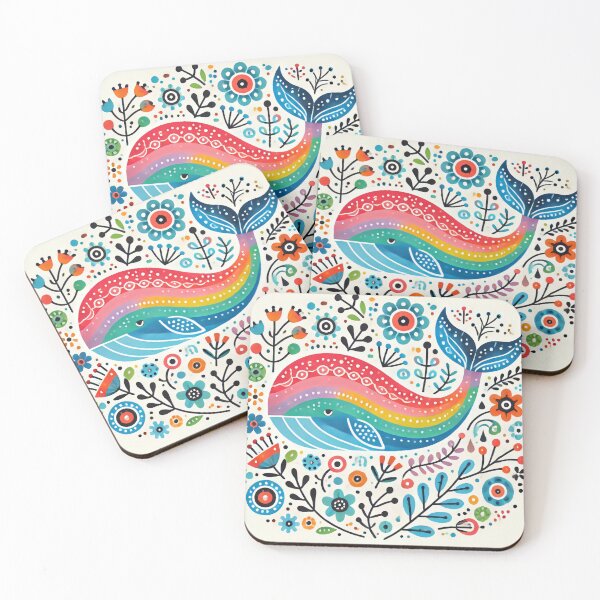 Item preview, Scandinavian Folk Art Rainbow Animals - Cute Colourful Whale by heidiannemorris designed and sold by FOLK ART FUSION by heidiannemorris.