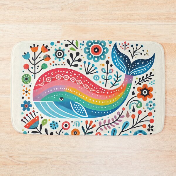 Item preview, Scandinavian Folk Art Rainbow Animals - Cute Colourful Whale by heidiannemorris designed and sold by FOLK ART FUSION.