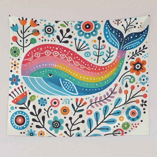 Item preview, Scandinavian Folk Art Rainbow Animals - Cute Colourful Whale by heidiannemorris designed and sold by FOLK ART FUSION by heidiannemorris.