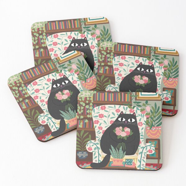 Item preview, Roses for you! A cute black kitten in an armchair with a bouquet of roses in its paws.   designed and sold by SaraSumi.
