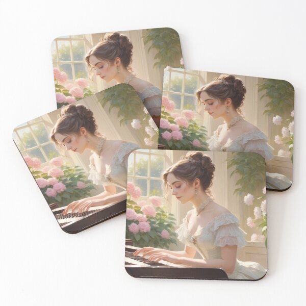 Artikelvorschau, Timeless Melody: A Victorian Woman Playing Piano Among Flowers entworfen und verkauft von BlareBlare.