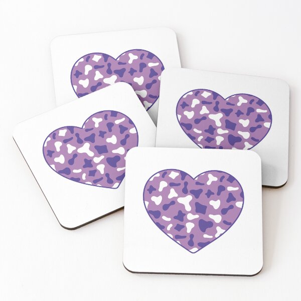 Aperçu de l'œuvre Motif vache blanche et violette sur peau de vache violette | Cœur en peau de vache violette créée et vendue par PatternPen.