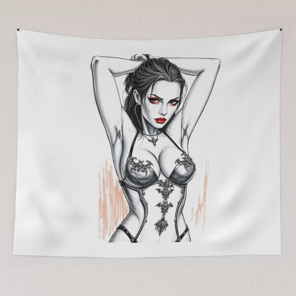 Item preview,  Sexy Vampire demon fantasy punk horror Girl illustration designed and sold by Vintage Designs +.