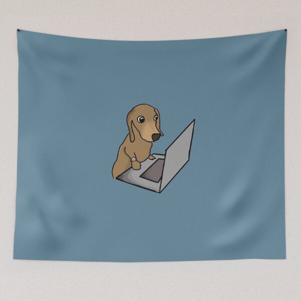Item preview, Cute dachshund Oliver on computer designed and sold by IneffableIllust.