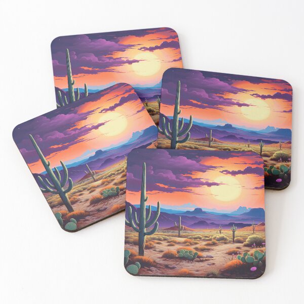 Item preview, Majestic sunrise over desert with plants - Landscape painting designed and sold by TheArtistOf2022.