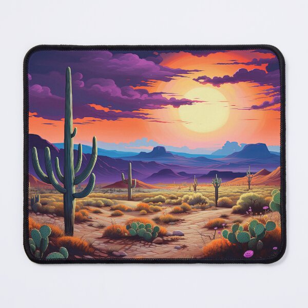 Item preview, Majestic sunrise over desert with plants - Landscape painting designed and sold by TheArtistOf2022.
