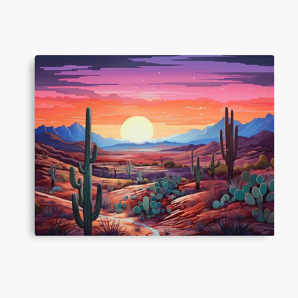 Item preview, Majestic sunrise over desert with plants - Landscape painting designed and sold by TheArtistOf2022.
