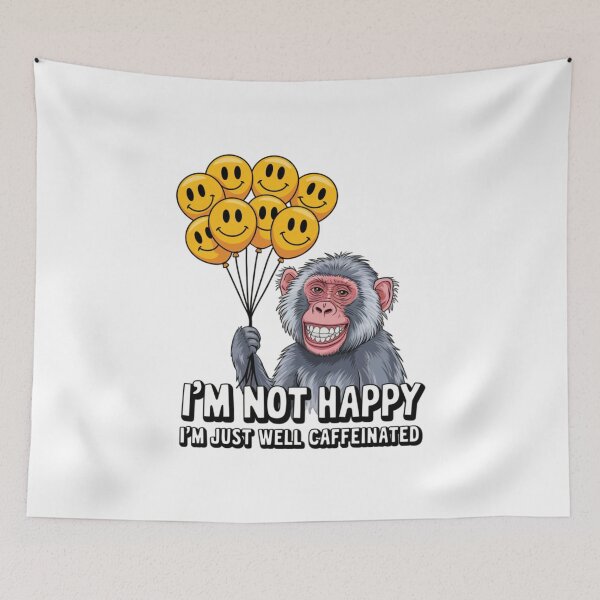 Item preview, coffee addict, coffee, caffeine, happy, monkey, funnyfits70, Humor, Funny, retro, vintage, funny quotes, animal humor, designed and sold by FunnyFits70.
