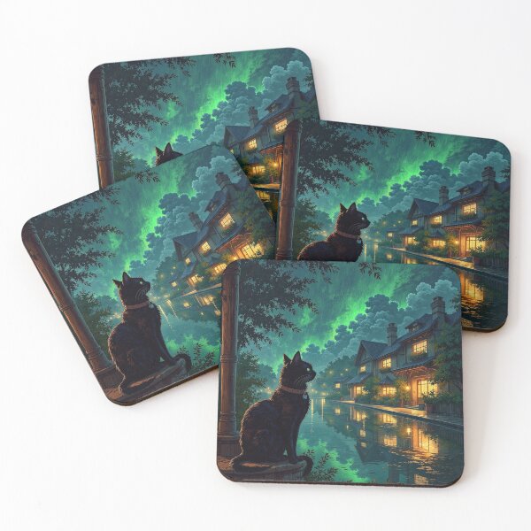 Item preview, Black Cat Watching the Northern Lights designed and sold by DafGole.