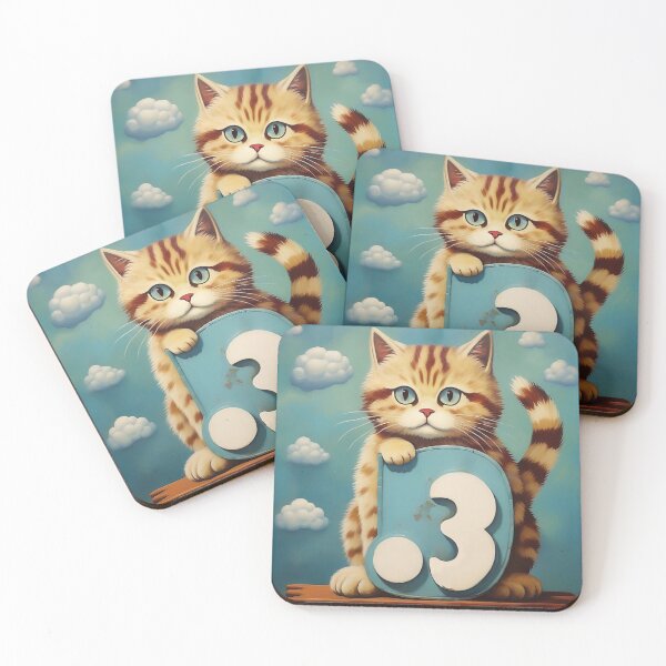 Item preview, Number Three with Cat | Numerals | Cat Illustration | Cat Art designed and sold by UnhingedBird.