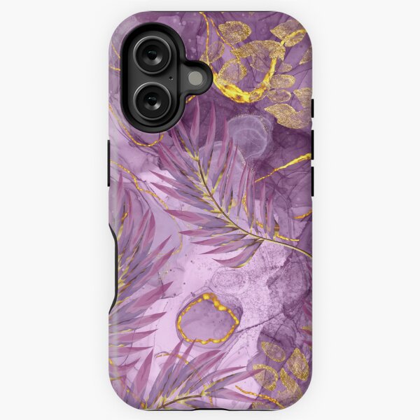 Item preview, Abstract Purple Flowers Gold Leaves Shimmer Phone Case Protective Cover designed and sold by colorleafz.