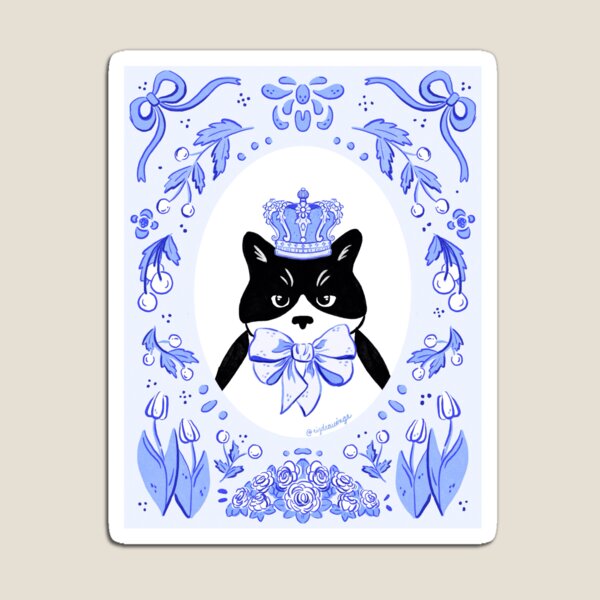 Item preview, Royal cat portrait with floral border and bows  designed and sold by rizdrawings.