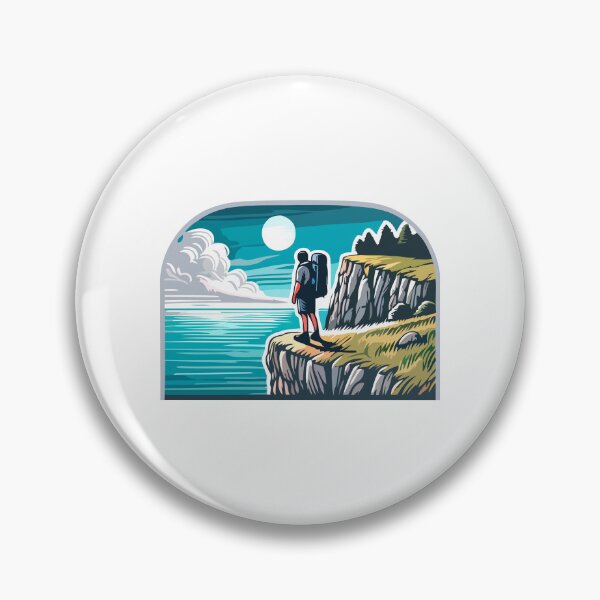Item preview, Solo Hiker Admiring Scenic Moonlit Cliffside View designed and sold by Akioos.