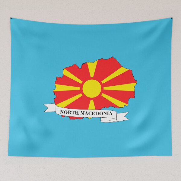 Item preview, north macedonia flag map designed and sold by visual adventures.