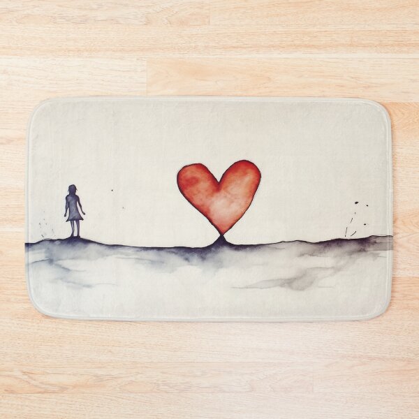 Item preview, A minimalist watercolor painting capturing a solitary figure standing before a large, radiant heart. Symbolize an intimate connection, evoking emotions of love and passion. Valentines day concept designed and sold by anytka.