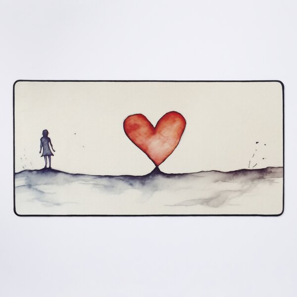 Item preview, A minimalist watercolor painting capturing a solitary figure standing before a large, radiant heart. Symbolize an intimate connection, evoking emotions of love and passion. Valentines day concept designed and sold by anytka.