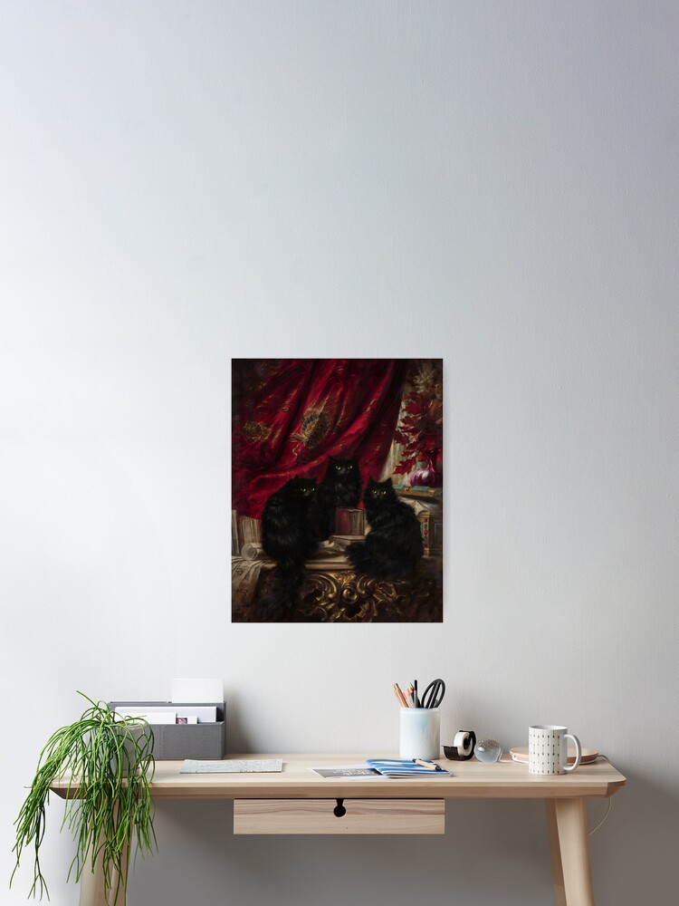 Thumbnail 2 of 3, Poster, Three Black Cats - Carl Kahler designed and sold by darkgothicart.