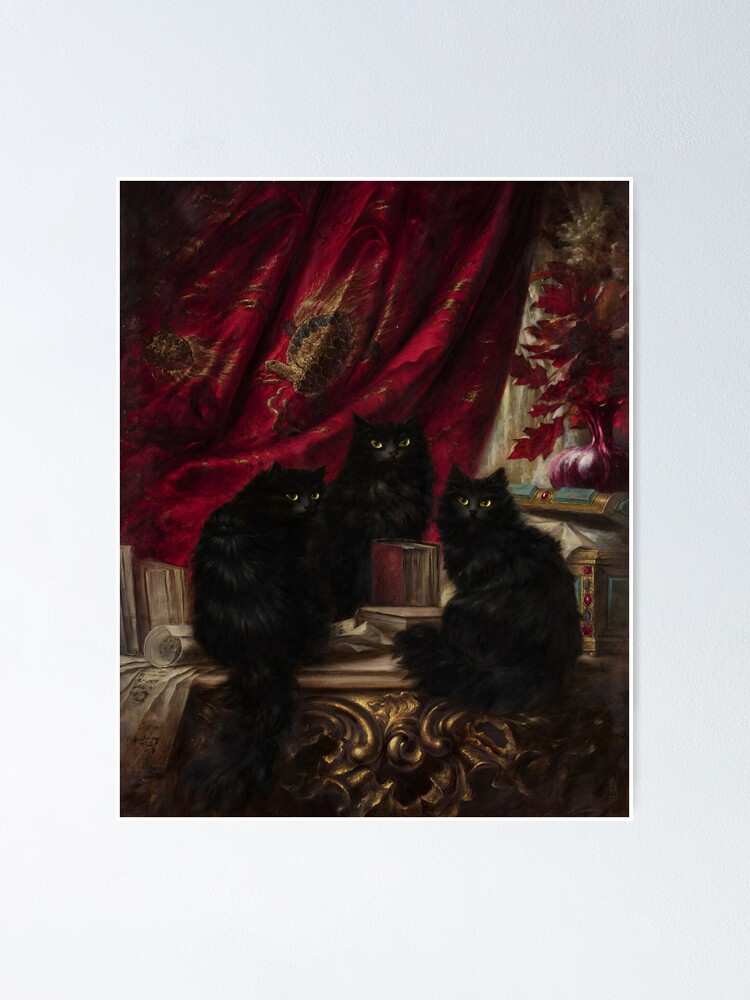 Thumbnail 1 of 3, Poster, Three Black Cats - Carl Kahler designed and sold by darkgothicart.