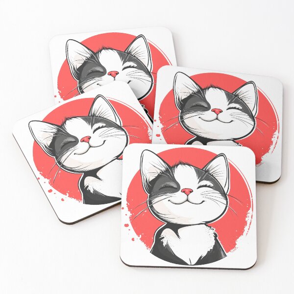 Artikelvorschau, Happy Cat Grafik, rot und schwarz entworfen und verkauft von StonegateArt.