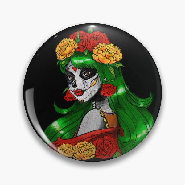 Item preview, La Catrina Green Hair & Marigolds designed and sold by MarielaArtShop.