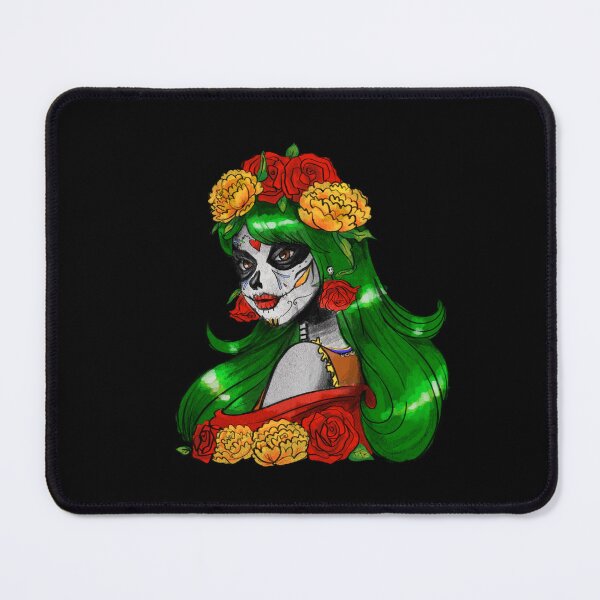 Item preview, La Catrina Green Hair & Marigolds designed and sold by MarielaArtShop.