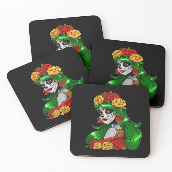 Item preview, La Catrina Green Hair & Marigolds designed and sold by MarielaArtShop.