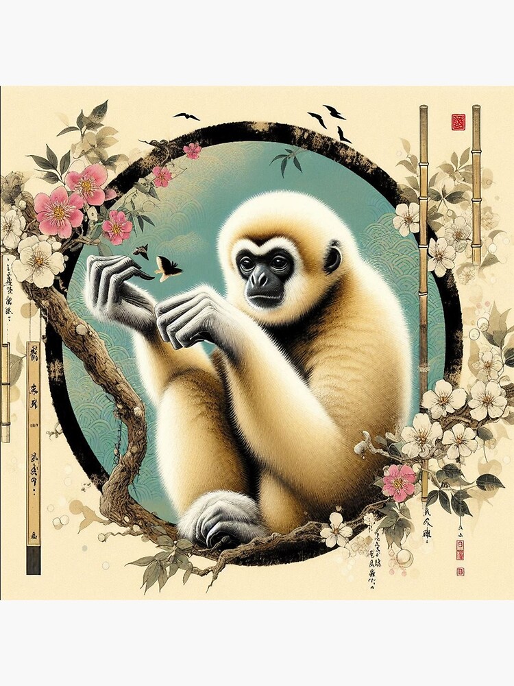 Thumbnail 2 of 2, Greeting Card, White-handed gibbon designed and sold by EuropeanPrints.