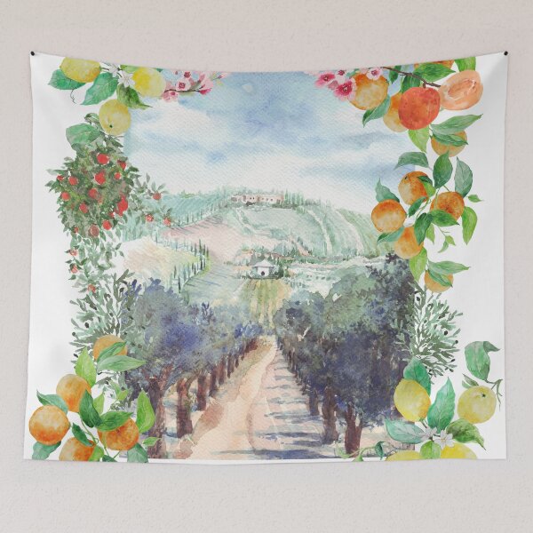 Item preview, TOSCANA, Tuscany hills vineyard watercolour art travel poster, Italy by Katarina Roccella designed and sold by Katarina Roccella.