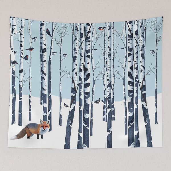 Item preview, Forest  Birches and fox, outdoor and nature lovers, watercolor style designed and sold by Collagedream.