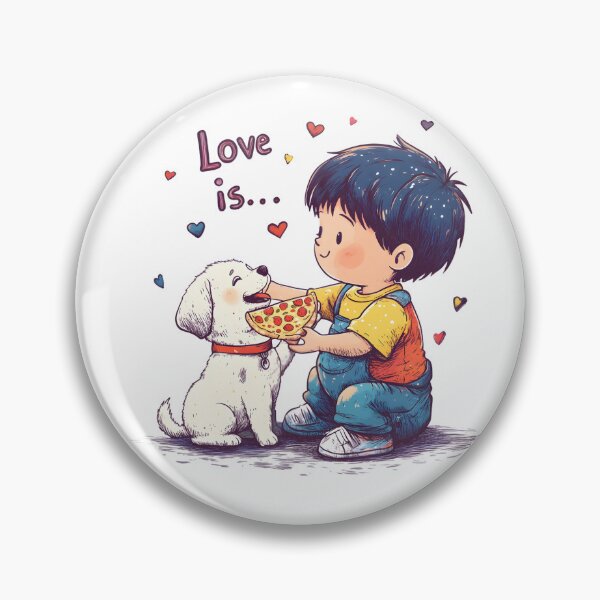 Item preview, Love is Sharing Pizza - Cute Valentine's Day Boy and Puppy Cartoon Illustration designed and sold by AnnDesignStudio.