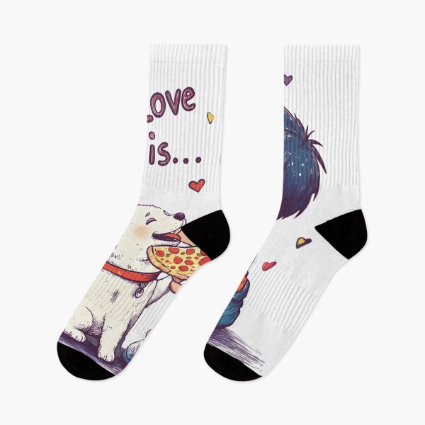 Item preview, Love is Sharing Pizza - Cute Valentine's Day Boy and Puppy Cartoon Illustration designed and sold by AnnDesignStudio.