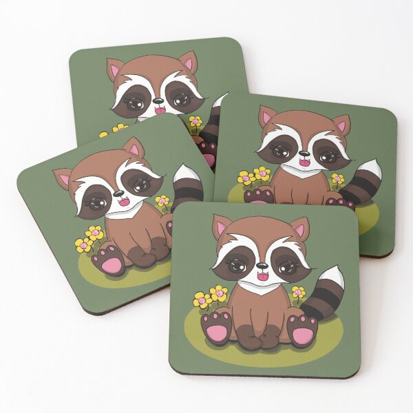 Item preview, Cute baby raccoon sitting in the green grass enjoying the yellow flowers designed and sold by marina63.