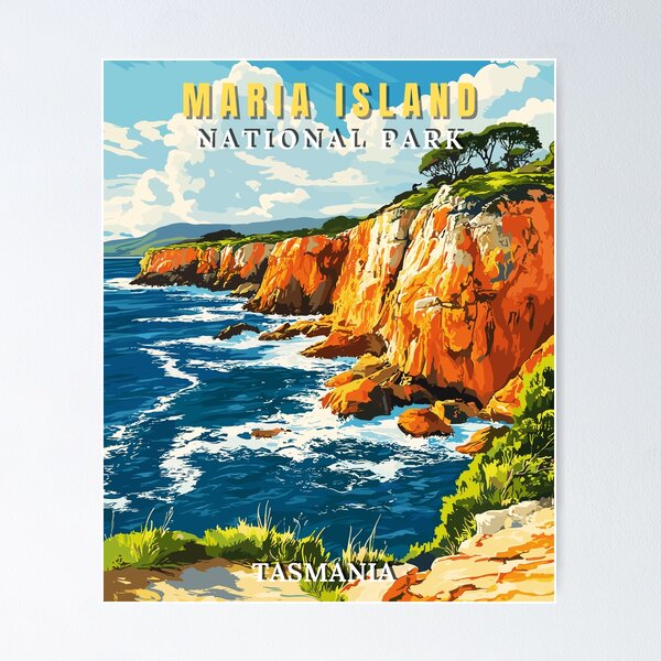 Item preview, Maria Island National Park in Tasmania Australia Retro Travel Art Landscape designed and sold by MaateoDesign.