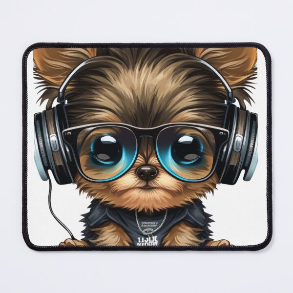 Item preview, Yorkshire Terrier Puppy Wearing Headphones and Sunglasses designed and sold by Kollob.