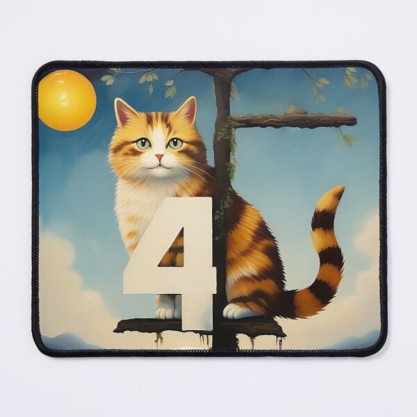Item preview, Number Four with Cat | Numerals | Cat Illustration | Cat Art designed and sold by UnhingedBird.