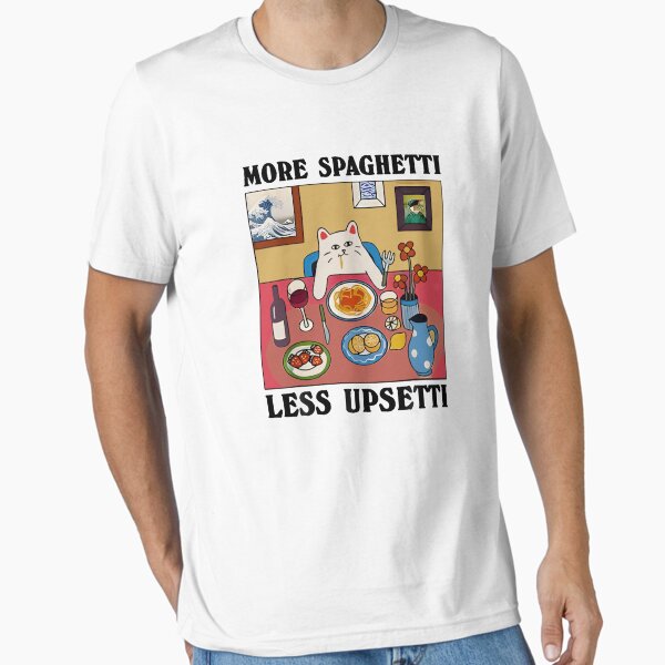 Item preview, More Spaghetti Less Upsetti Funny Cute Cat Saying Quote T-Shirt designed and sold by egallagher-shop.