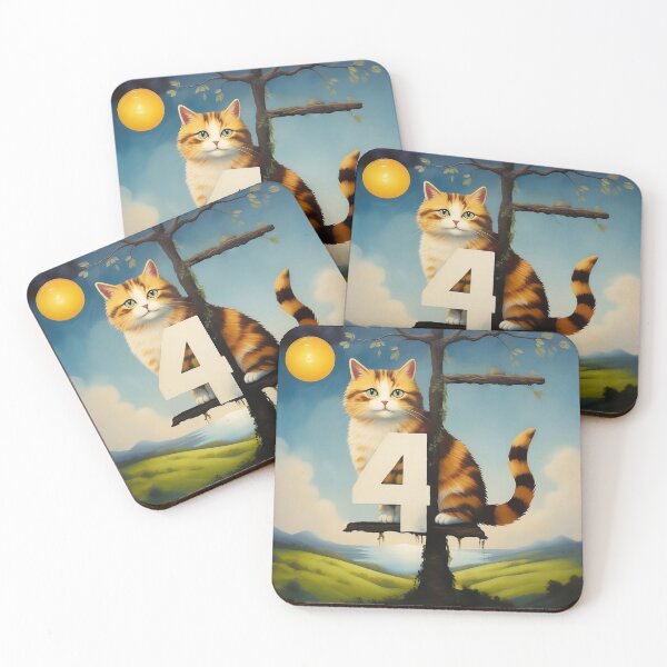 Item preview, Number Four with Cat | Numerals | Cat Illustration | Cat Art designed and sold by UnhingedBird.