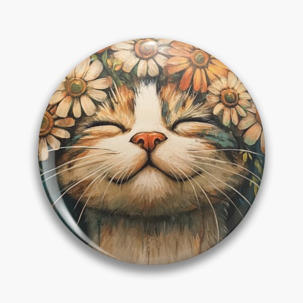 Artikelvorschau, glückliche Katze mit Blumen auf dem Kopf entworfen und verkauft von TimshopGB.