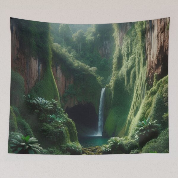 Item preview, Enchanting Jungle Waterfall with Lush Greenery designed and sold by Yas_oma.