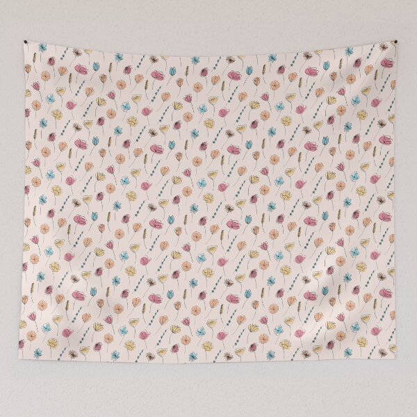 Item preview, Pattern of minimal botanical graphic on peach background  designed and sold by WonderworkLI.