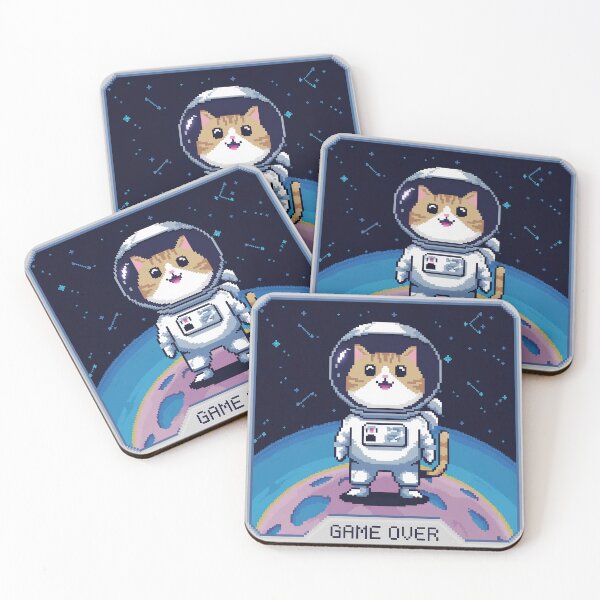 Item preview, 8-Bit Japanese Arcade Cat Astronaut Portrait designed and sold by ImaginaryAiArt.