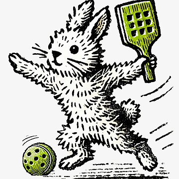 Artwork thumbnail, Easter Bunny Pickleball Player in Action - Minimalist Animal Art by BeaverFriends