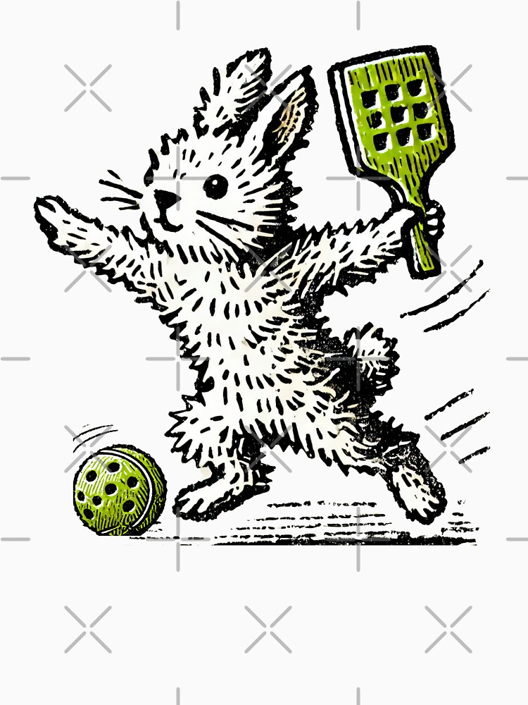 Thumbnail 7 of 7, Classic T-Shirt, Easter Bunny Pickleball Player in Action - Minimalist Animal Art designed and sold by BeaverFriends.